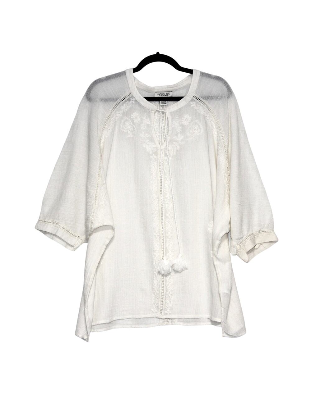 Rachel Zoe White Embroidered Blouse Tassels Size 2X Beach Tunic